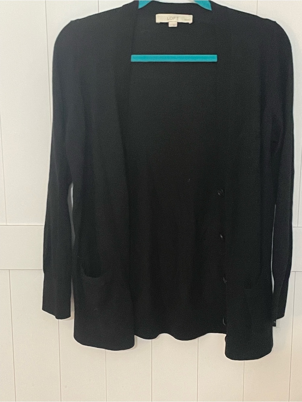 LOFT Black Open-Front Lightweight Blazer-Style Cardigan